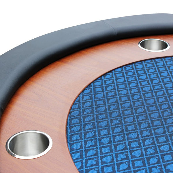 English Elm 96" Oval Poker Table Seats 10 with Speed Felt Surface Stainless Steel Cup Holders Blue W2748S00050