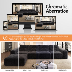 English Elm 143.7" Modern Modular Sectional Sofa Set with Removable Ottoman, Tufted Sparkling Chenille, Deep Seat Comfort Black W3219S00004