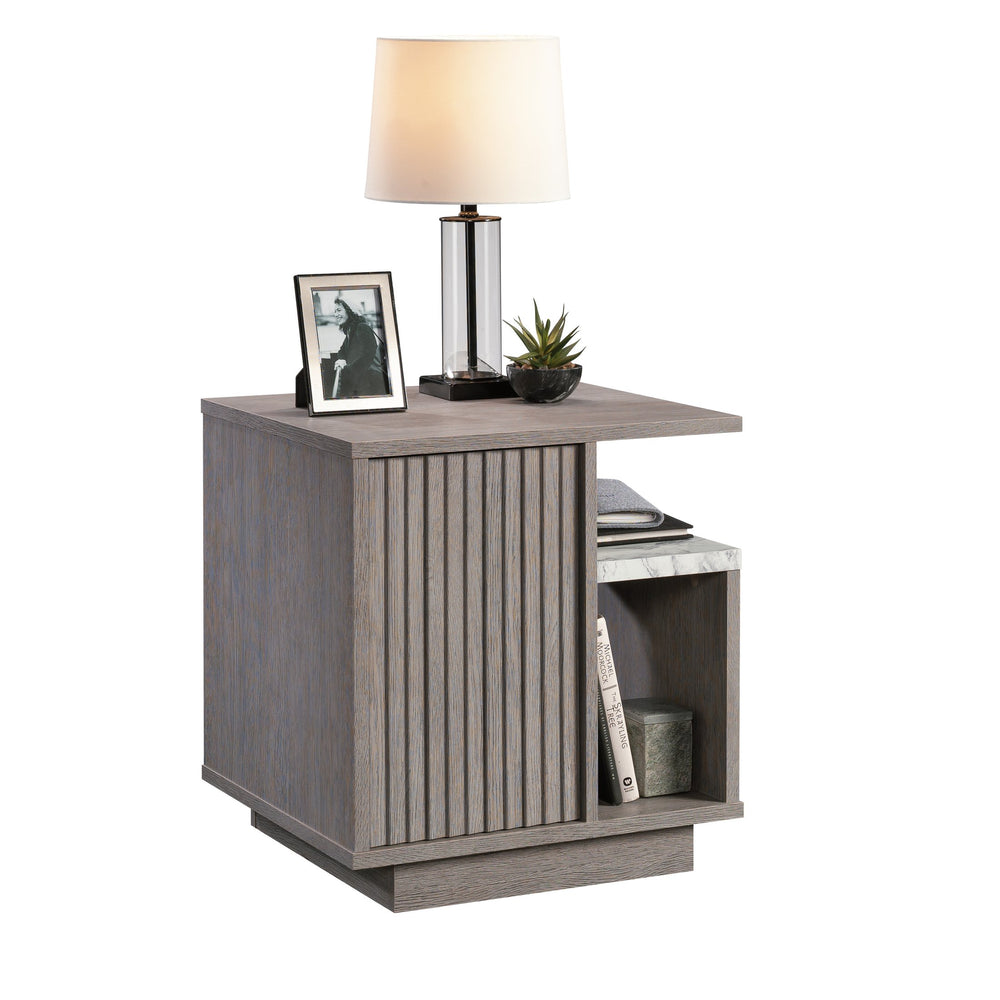 English Elm Night Stand - Stylish Brown Finish With Marble Accents, Compact Design, And Versatile Storage Solutions B356P367912