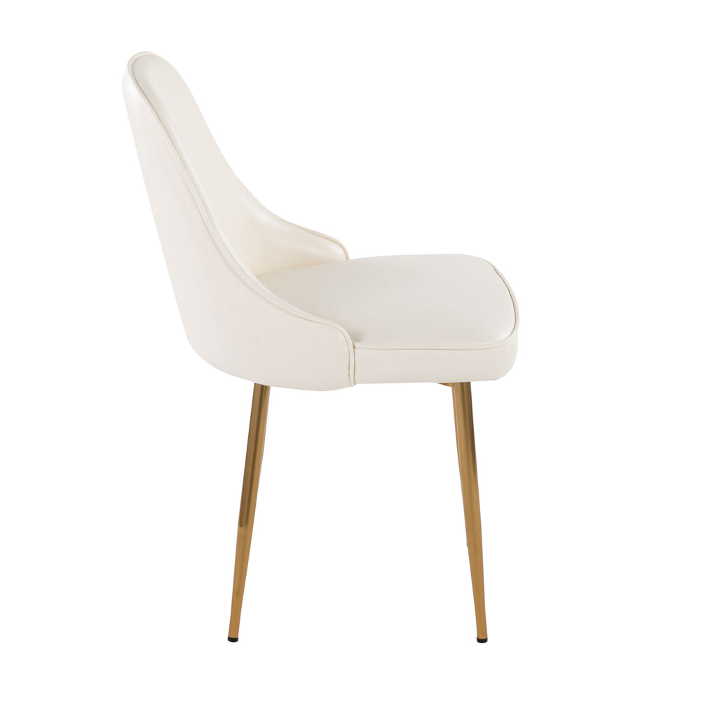 English Elm Marcel Glam Dining Chairs Set of 2 — White Faux Leather Upholstery, Gold Tapered Metal Legs, Cushioned Comfort B202P223589