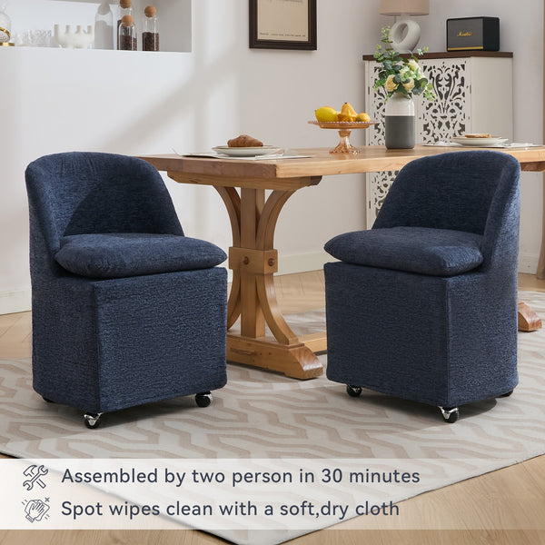 English Elm 058-Set Chenille Fabric Dining Chairs with 360° Swivel Wheels, Ergonomic Upholstered Seating, 250 lb Capacity Blue W527P242553
