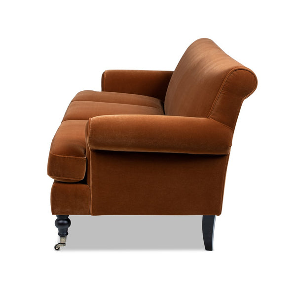 English Elm Alana Velvet Three Cushion Sofa Hardwood Frame Tight Back Living Room Seating B2719P479037