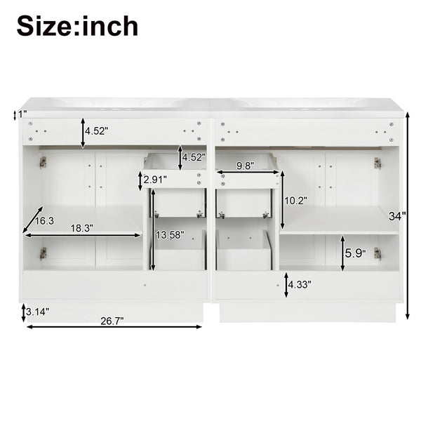 English Elm [video] 60 Inch Dual Sink Bathroom Vanity with Soft Close Doors and Mdf Cabinet N729P000017K