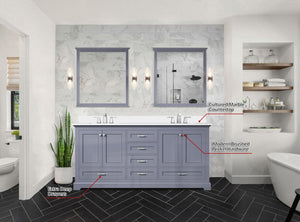 English Elm Dark Grey Double Bath Vanity 72 in W x 22 in D with Cultured Marble Top, Solid Wood, Soft-Close Storage Designed for Durability and Easy Installation B2731P258393
