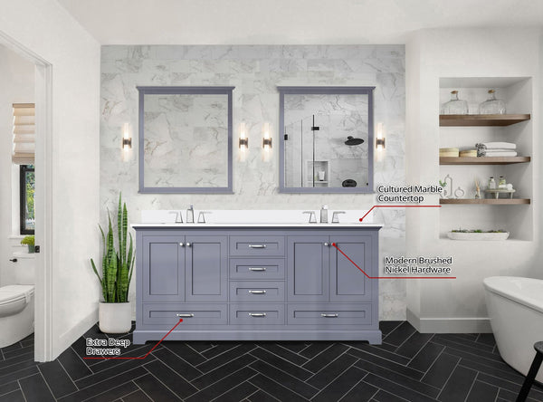 English Elm Dark Grey Double Bath Vanity 72 in W x 22 in D with Cultured Marble Top, Solid Wood, Soft-Close Storage Designed for Durability and Easy Installation B2731P258393