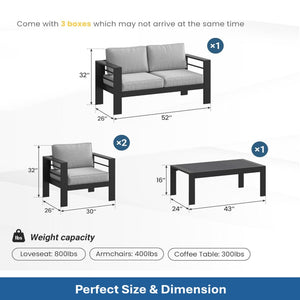 English Elm 4-piece Outdoor Cast Aluminum Conversation Set Resort Style Patio Seating with Wpc Table Light Gray B082S00097