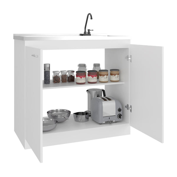 English Elm Zurich Freestanding Stainless Steel Utility Sink with Black Storage Cabinet for Garage B200S00460