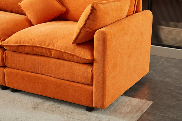 English Elm Modular L-shaped Sectional Sofa with Ottoman Plush Seating for Apartment Living Orange W2915S00057