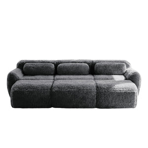 English Elm 3-seater Curved Modular Sectional Plush Upholstered Sofa with Linkable Ottoman for Living Rooms Dark Grey W714S01552