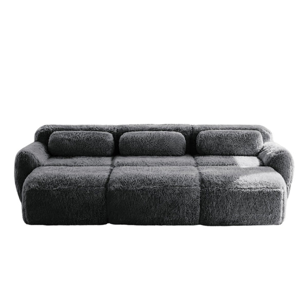 English Elm 3-seater Curved Modular Sectional Plush Upholstered Sofa with Linkable Ottoman for Living Rooms Dark Grey W714S01552