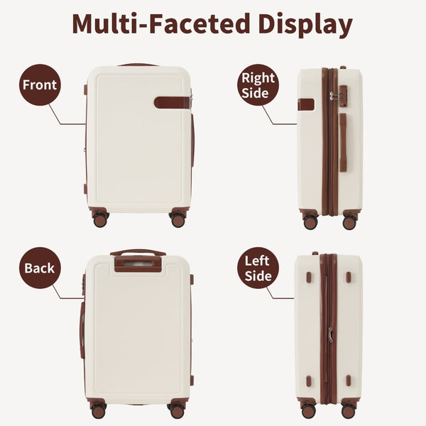 English Elm 4 Piece Hard Shell Abs Luggage Set with Spinner Wheels Tsa Lock and Packing Cubes Brown+White N732P197378K