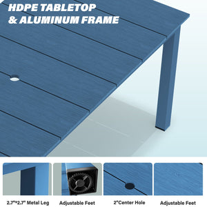 English Elm 7-piece Outdoor Dining Set with Spacious 75" HDPE Table, Aluminum Legs and Waterproof Chairs, Durable Dark Blue T3898S00003