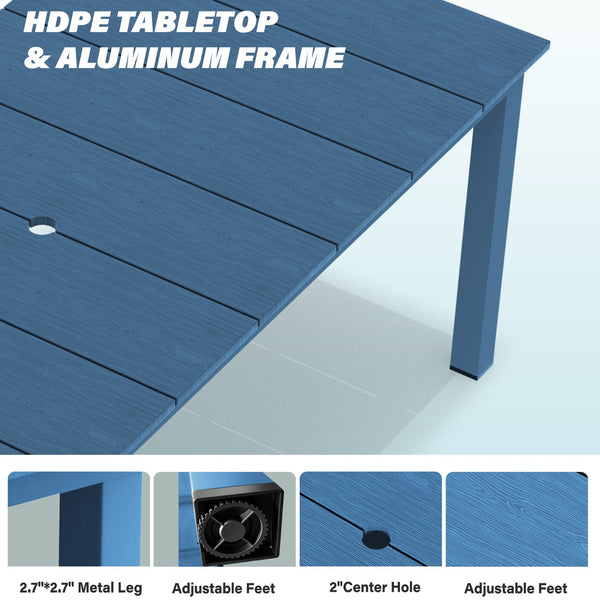 English Elm 7-piece Outdoor Dining Set with Spacious 75" HDPE Table, Aluminum Legs and Waterproof Chairs, Durable Dark Blue T3898S00003