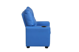 English Elm Perline Kids PVC Recliner Chair with Built-In Cupholder, Easy-Clean Luxury Seat for Children Blue B061P236760