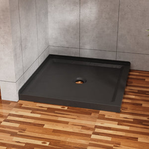 English Elm Goodyo Acrylic Corner Shower Base with Slate Texture Anti-slip Surface Center Drain D163121900