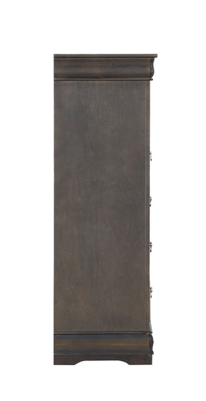 English Elm Louis Philippe 5 Drawer Chest in Dark Gray with Dovetail Joinery and Nickel Pulls B2726P252749