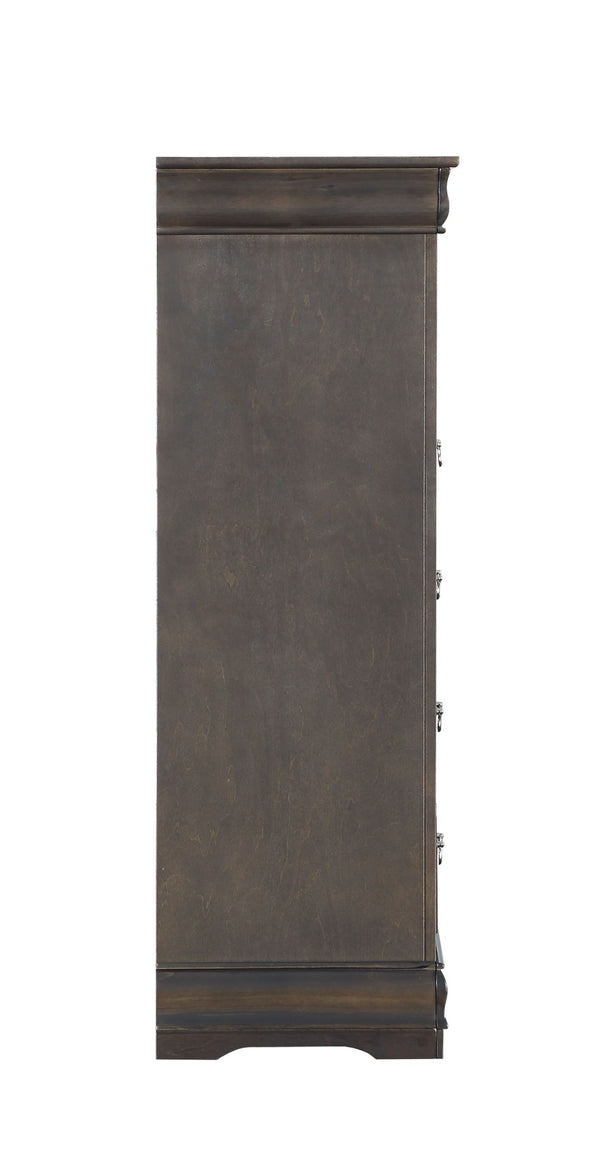 English Elm Louis Philippe 5 Drawer Chest in Dark Gray with Dovetail Joinery and Nickel Pulls B2726P252749