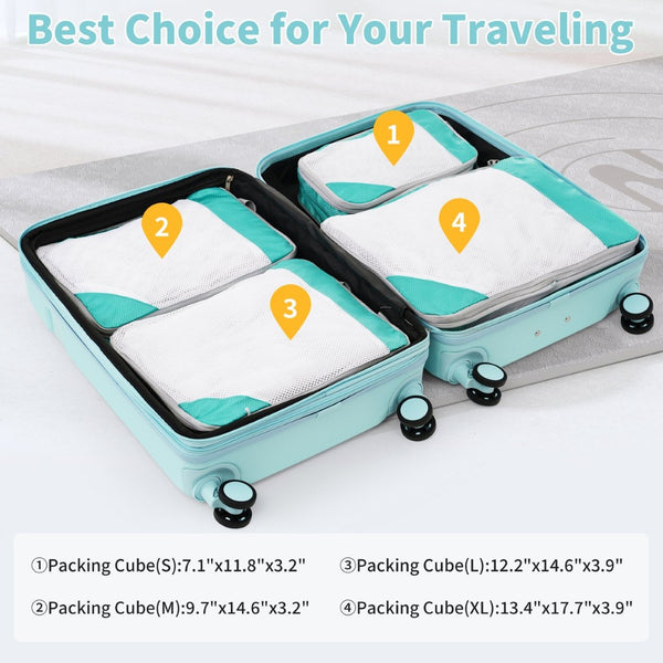 English Elm 4 Piece Hard Shell Abs Luggage Set with Spinner Wheels Tsa Lock and Packing Cubes Light Blue N732P197378N