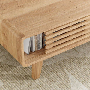 English Elm Coffee Table with Four Open Compartments Solid Wood Legs Mid Century Farmhouse Style Natural T3623P431252