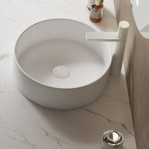 English Elm 14'' Round Vessel Ceramic Sink for Countertops — Glossy White 14.17"x4.72" Basin, Durable, No Faucet W2615P210179