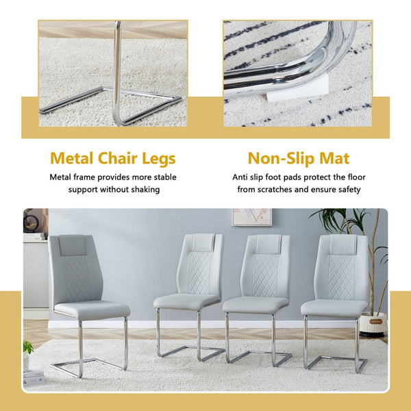 English Elm Black Wood Grain Mdf Dining Table Set Seats Four with Suede Upholstered Chairs Light Gray,Silver,Transparent W1151S04737