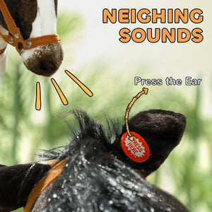 English Elm Qaba Plush Ride on Pony Toy with Saddle Stirrups and Neighing Sound for Kids W2225P249774