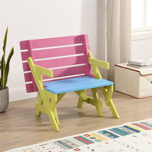 English Elm KID'S Multi-Functional Arm Chair Table Set with 2 Benches - Blue/Pink Wooden Kids Activity Furniture W495P170202