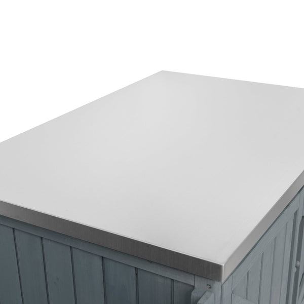 English Elm K&k Rolling Outdoor Kitchen Island Solid Fir Wood Stainless Steel Top Storage Cabinet Grey+Blue N707P370287G