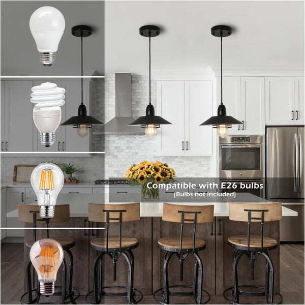 English Elm Farmhouse Black Pendant Light Adjustable Dimmable Metal Edison Fixture for Kitchen Island Dining Room T3177P284004