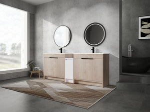 English Elm 84 Inch Freestanding Bathroom Vanity with Integrated Resin Sink, Soft-Close Doors, Shelves & Extra Storage Space Glossy White,Plain Light Oak W999S00320