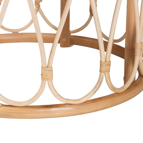 English Elm Bohemian Handcrafted Rattan Round Footstool with Open Lattice Weave and Foam Seat B2750P467737