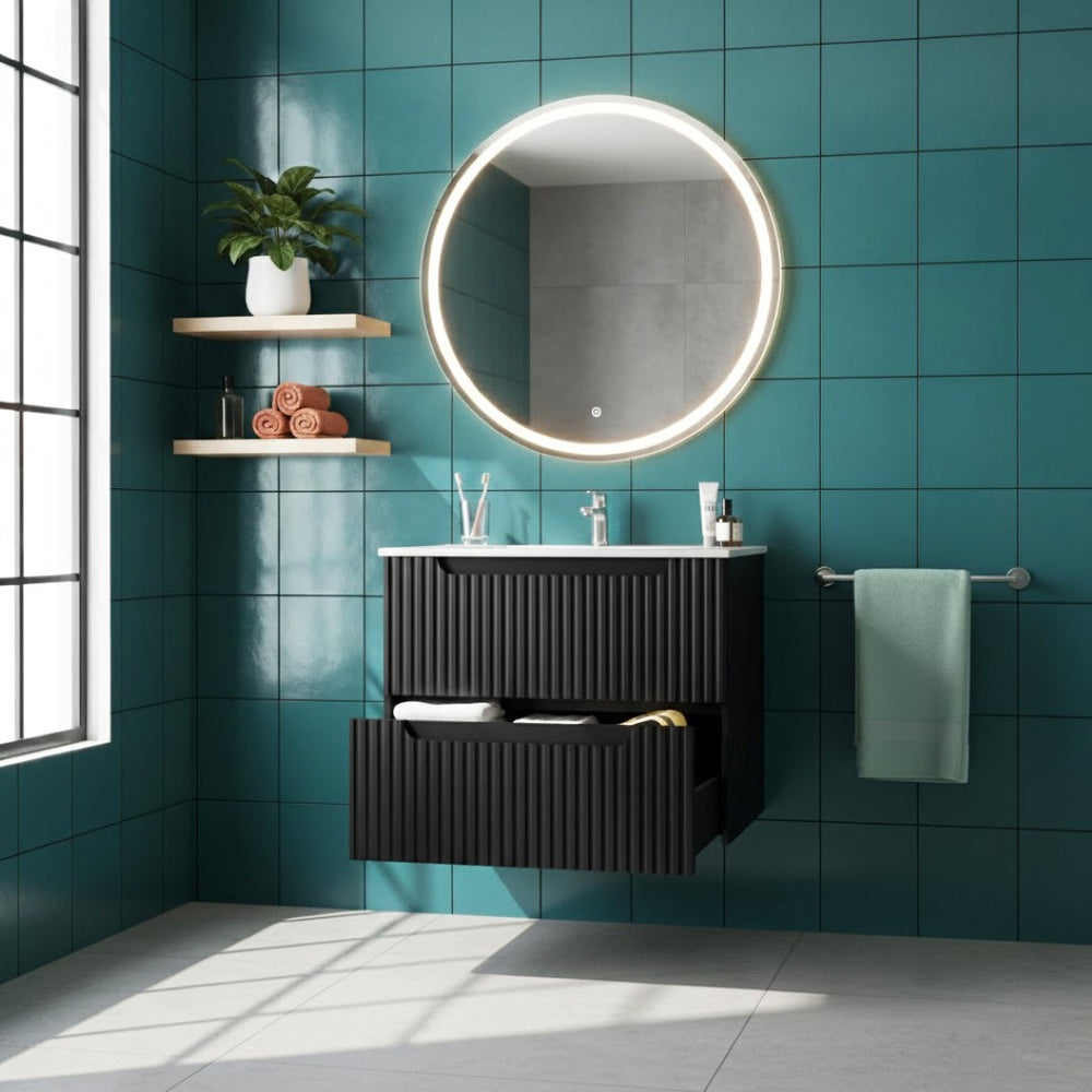 English Elm Goodyo Floating Bathroom Vanity Matte Black Ceramic Sink Soft Close Storage Cabinet W1223S00037