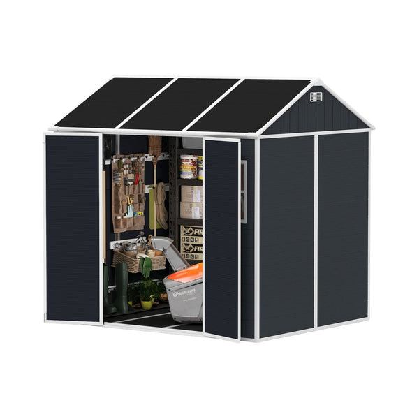 English Elm 8*7ft Outdoor Resin Storage Shed with Double Door Windows and Uv Resistant Floor W1598S00028