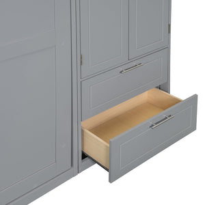 English Elm Queen Murphy Bed with Integrated Desk Cabinet Shelves Space Saving Studio Solution Gray N708S00022E-2
