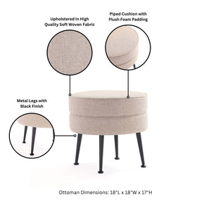 English Elm Bailey Upholstered Accent Ottoman In Wheat - Modern Style, Plush Comfort & Chic Gold Legs For Any Space B365P397861