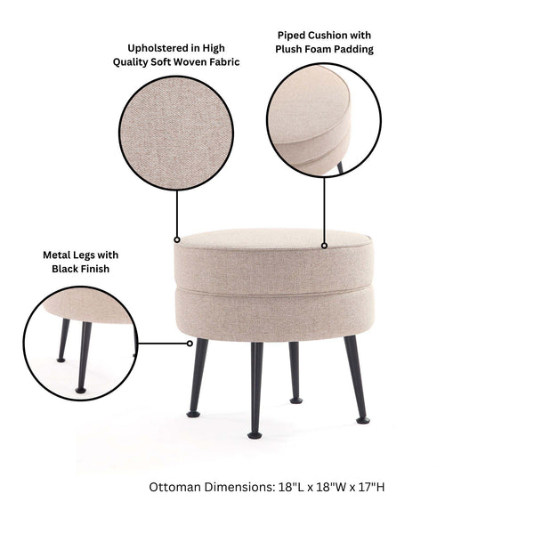 English Elm Bailey Upholstered Accent Ottoman In Wheat - Modern Style, Plush Comfort & Chic Gold Legs For Any Space B365P397861