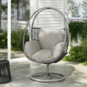 English Elm Christopher Knight Home® - Reno Light Gray Outdoor Wicker Swivel Lounge Chair with PE Rattan, Iron Frame & Waterproof Cushions N775P182311G