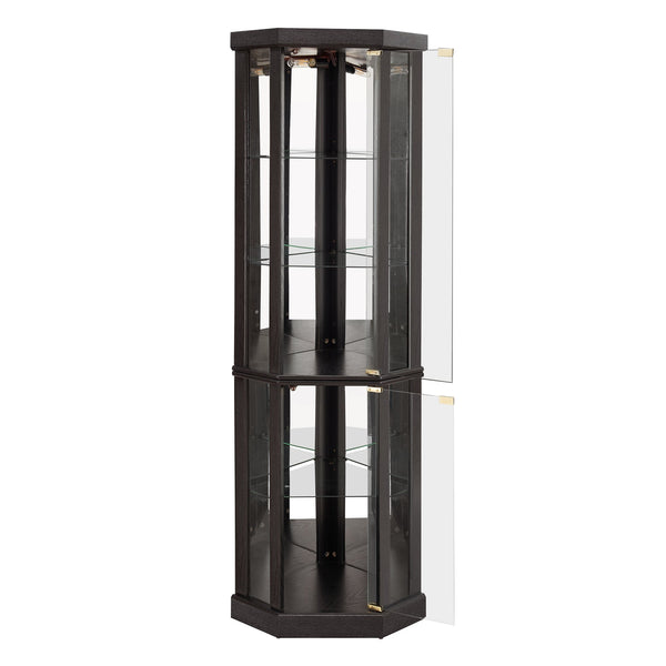 English Elm Lighted Corner Curio Cabinet - Stunning Display Case With Built-In Lighting For Antiques & Wine Storage W1758P300102