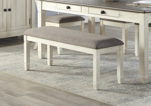 English Elm Antique 48" Granby Upholstered Bench in Antique White Finish - Neutral Textured Fabric, Solid Wood Seat B011P147538