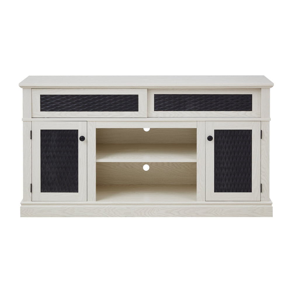 English Elm Embossed TV Stand and Media Console with Sliding Door, Adjustable Shelves, Cable Management, 65" White W1758P231682