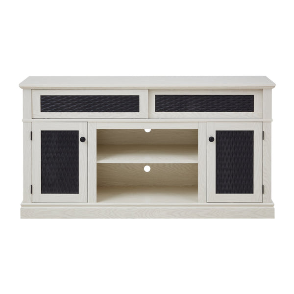English Elm Embossed TV Stand and Media Console with Sliding Door, Adjustable Shelves, Cable Management, 65" White W1758P231682