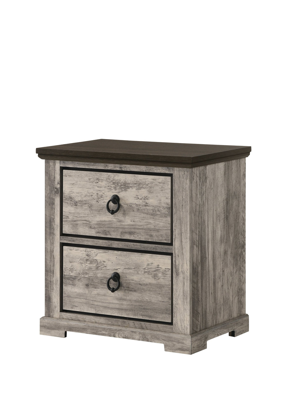 English Elm 1pc Contemporary Rustic Gray Two-Tone Nightstand with Two Drawers, Metal Pulls, Sleek Modern Bedroom Accent B011P272611