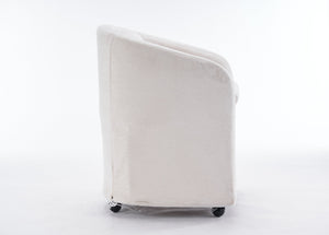 English Elm 059-Set Chenille Fabric Dining Armchair with Ergonomic Back Cushion, 360° Swivel & Smooth Wheels, Upholstered Comfort for Indoor Spaces Beige W527P242555