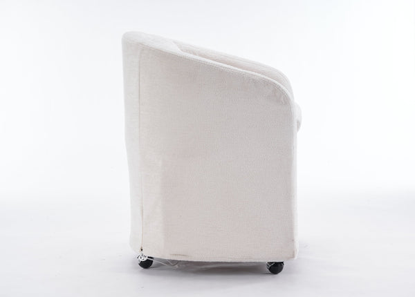 English Elm 059-Set Chenille Fabric Dining Armchair with Ergonomic Back Cushion, 360° Swivel & Smooth Wheels, Upholstered Comfort for Indoor Spaces Beige W527P242555