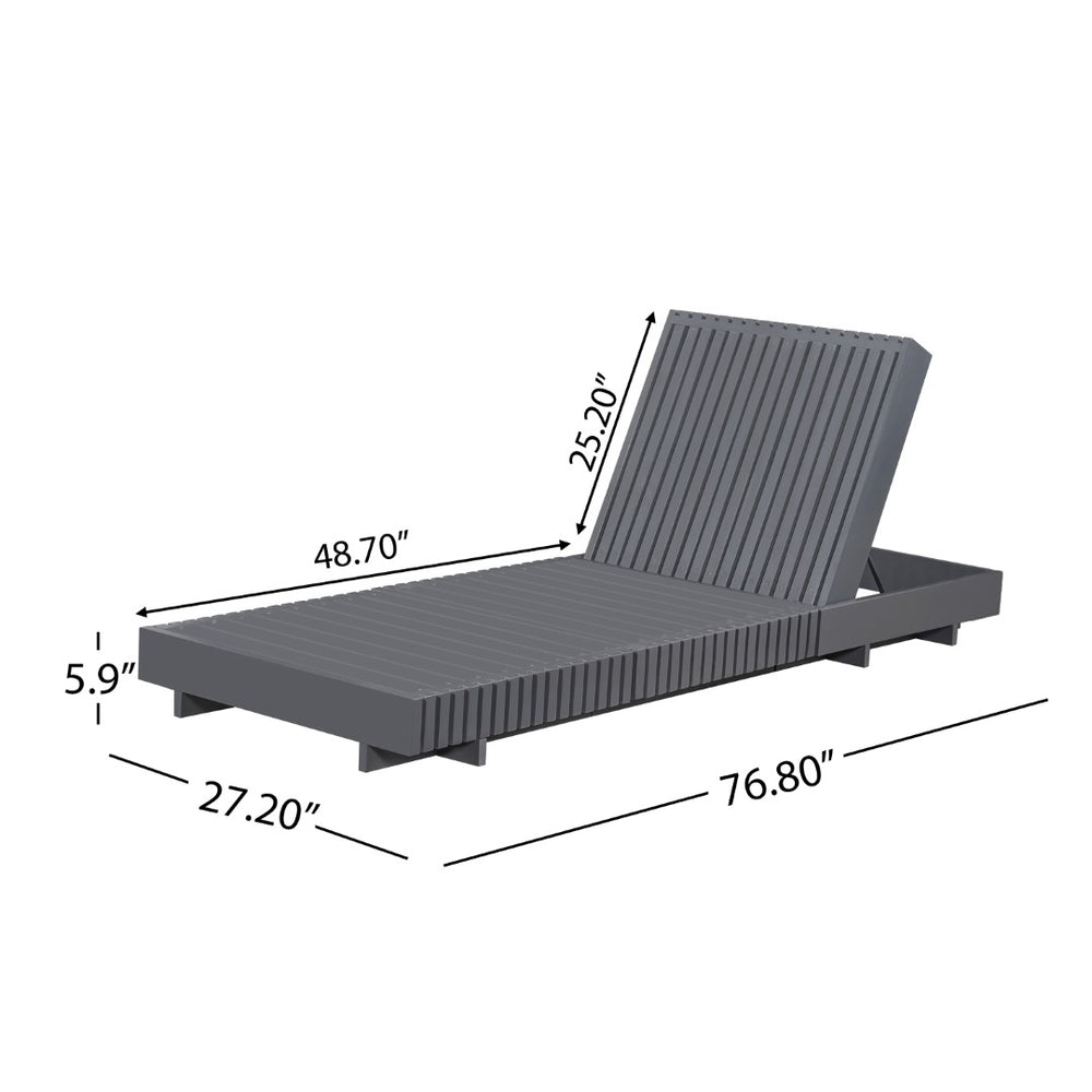 English Elm Modern Acacia Wood Outdoor Chaise Lounge Slatted Reclining Poolside Sun Chair Dark Grey N770P281696G_N770P208326G
