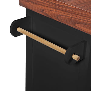 English Elm K&k Rolling Kitchen Island with Walnut Grain Countertop Drawers and Spice Rack Black N707S000025B
