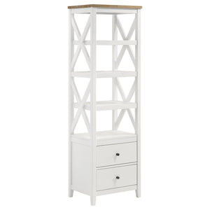 English Elm Delaney White 72" 4-Shelf Bookcase Media Tower with Ash Veneer Top, X-Side Accents & 2 Drawers — Cottage Coastal Farmhouse Charm B062P358338
