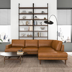 English Elm Ashcroft Furniture - Corbin Tan Leather Right-Facing Sectional Sofa with Built-In Chaise, Solid Eucalyptus Frame, Seats 4 B183S00106