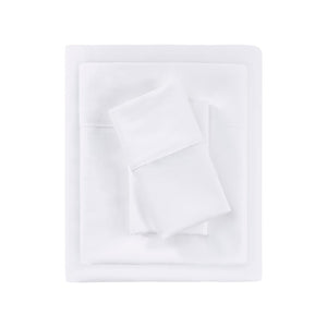 English Elm 4-piece King Sateen Cotton Blend Sheet Set with Cooling Moisture Wicking Peached Finish White B035P437431