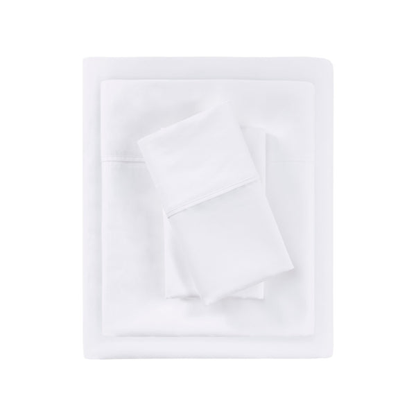 English Elm 4-piece King Sateen Cotton Blend Sheet Set with Cooling Moisture Wicking Peached Finish White B035P437431